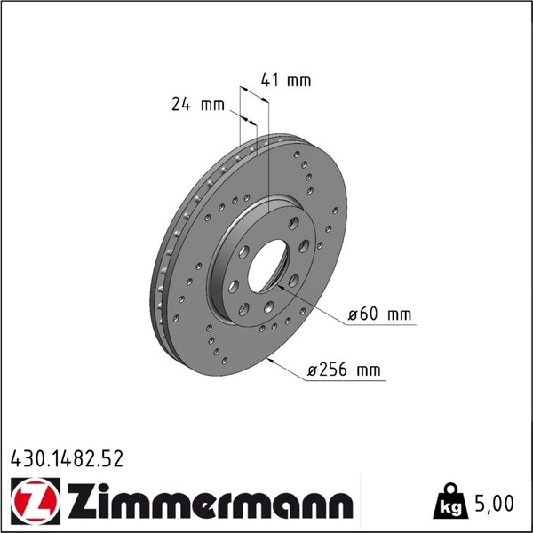 2X Zimmermann 430.1482.52 Bremsscheibe FüR Opel Astra Classic T98 F70 F35-image