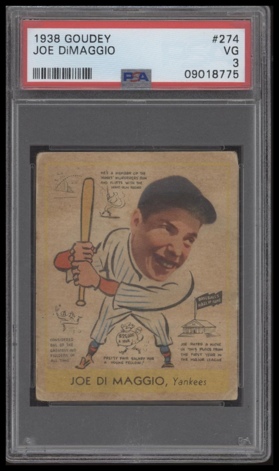 1938 Goudey - Joe Dimaggio Rookie RC #274 New York Yankees PSA 3