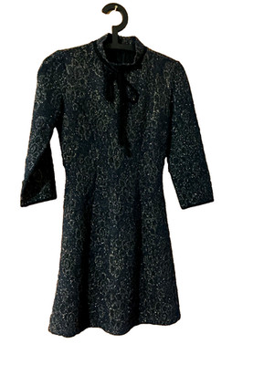 Next Winter/Weihnachtskleid Gr.6 Stretch hochgeschlossen marine blau+gold Faser Glitzeroptik
