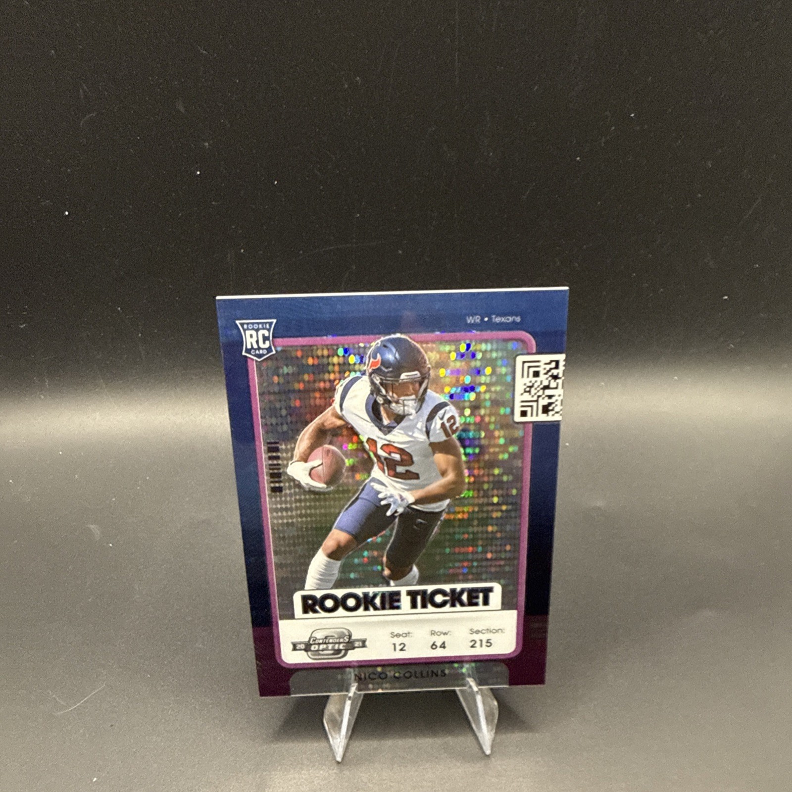 2021 Contenders Optic Nico Collins RC /26 Rookie Ticket Purple Pulsar Prizm #85