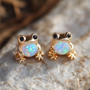 Authentic 2Ct Lab Created  Frog Opal Stud Earrings Animal Lover Gift 14k Rose Gold Plated