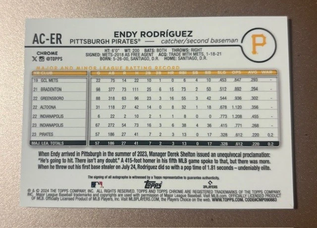 2024 Topps Chrome Update Series - Autographs Endy Rodriguez #AC-ER (AU, RC) - Image 2 of 2