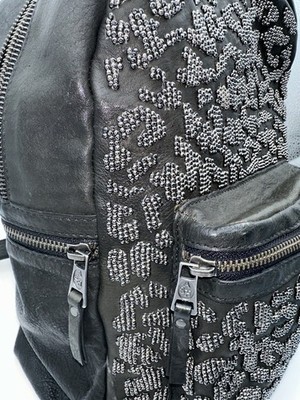 ASH Leather Beaded Animal Print-Look Black Backpack Unisex ITALY Unique