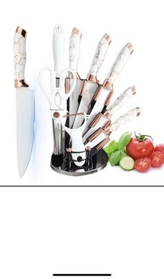 9PCS Knife Set Stainless Steel Professional Kitchen Chef Marble White Rose Gold