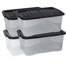 STRATA Curve Aufbewahrungsbox transparent 4x 42L stapelbar + Deckel, Kunststoff