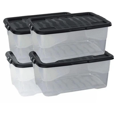 STRATA Curve Aufbewahrungsbox transparent 4x 42L stapelbar + Deckel, Kunststoff - Bild 1 von 4