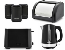 Morphy Richards Equip Black Kettle Toaster Breadbin & Canisters Kitchen Bundle