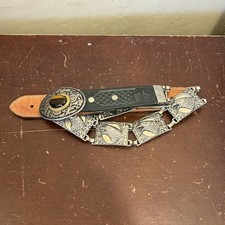 Vintage Leather Metal Eagle Cowboy Western Belt w/Tigers Eye Stone Buckle