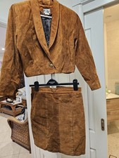 Vintage 1980s DESA Suede leather Jacket  Skirt Set