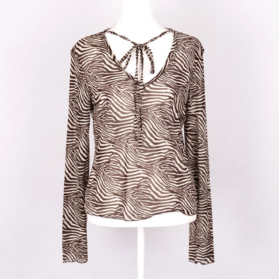 Express Sheer Zebra Print Top Juniors Size LARGE Y2K Fairy Safari Animal Earthy