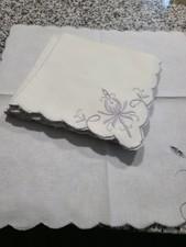 Juego de 10 servilletas de lino vintage bordadas gris masilla en lino blanco roto crema 15"