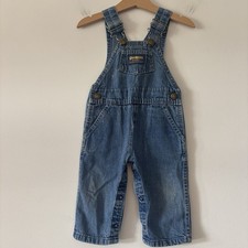 Oshkosh Denim Overalls Baby Size 12 Months Blue Jean USA MADE Paper Tag Farm