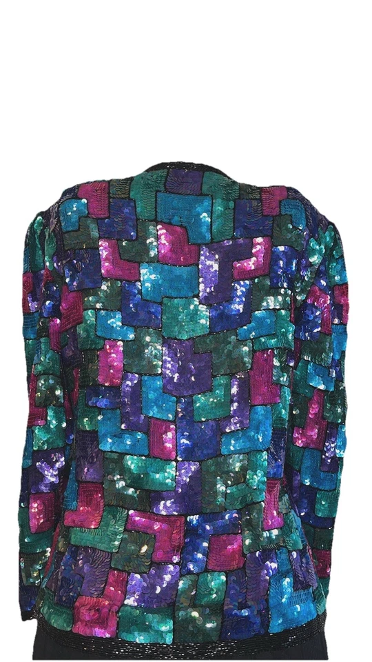 Vintage 80s Stenay Color Block Sequin Jacket - Image 2 of 4