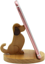 Cute Dog Cellphone Holder Stand Wooden Smartphone Desk Holder for All Mobile Pho