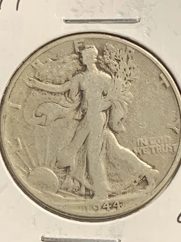 1944 Liberty Walking Half Dollar F Fine 90% Silver 50c US Coin No Mint Mark (P)
