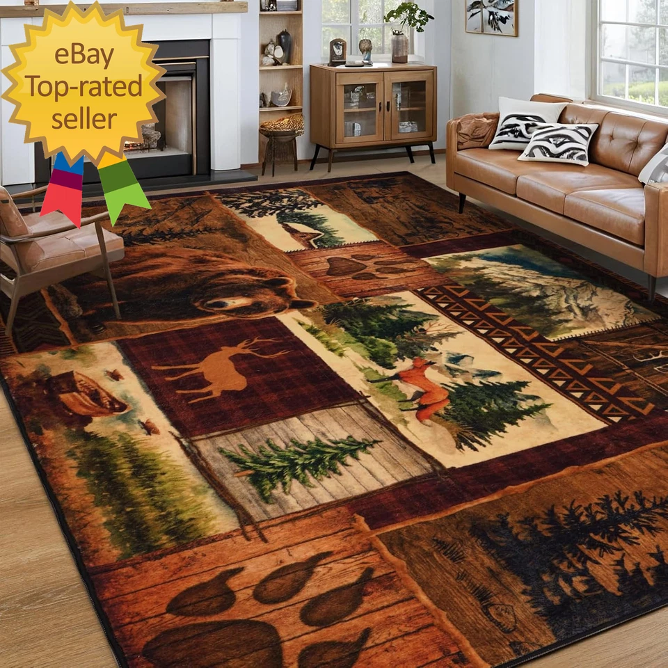 Alfombras de granja 6X9 alfombras de área Buffalo Plaid Lodge oso alce ciervo alfombras para sala de estar Foto 2 de 4