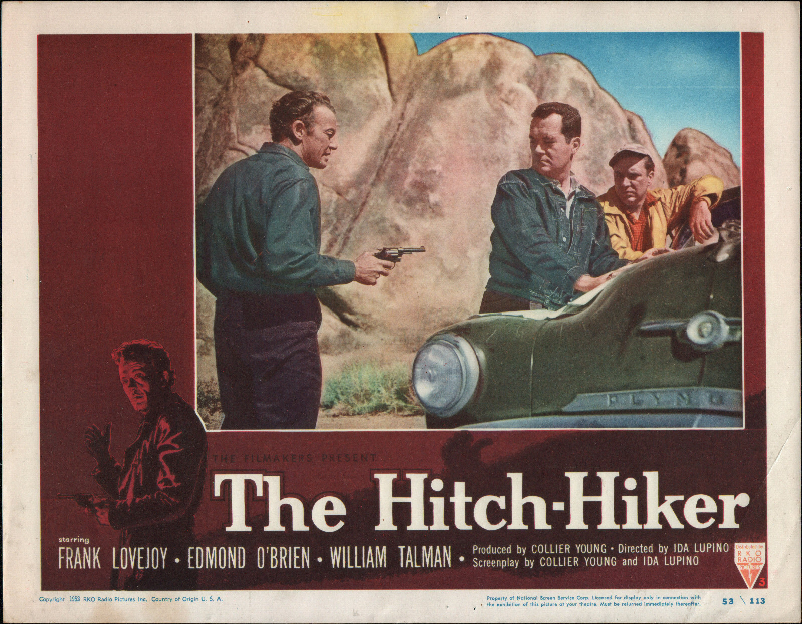 THE HITCHHIKER orig 1953 lobby card movie poster WILLIAM TALMAN/LONE