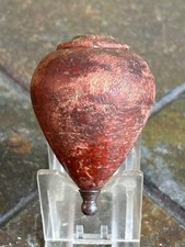 OLD ANTIQUE Wood Spinning Top Toy Metal Ball Tip Antique Primitive - RED