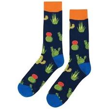 NWT Bright Cactus Dress Socks Novelty Men 8-12 Blue Crazy Fun Sockfly