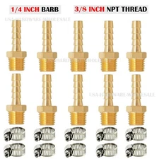 (10 Pack) 1/4" Hose Barb X 3/8" MALE NPT Brass Pipe Fitting NPT Thread