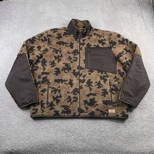 Orvis Jacket Mens XL Brown 1971 Mad River Camo High Pile Sherpa Fleece Full Zip