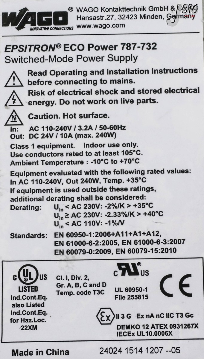 13923 WAGO EPSITRON ECO POWER SWITCHED-MODE POWER SUPPLY 787-732