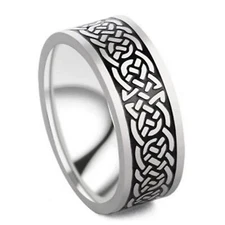 Norse Knotwork Ring Black Silver Stainless Steel Genderless Viking Wedding Band