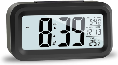 Sveglia Digitale Con Doppia Allarme – Display LED, Temperatura E Umidità, Luminosità Regolabile, Batteria O USB-C, Modalità Notturna – Nero - 3