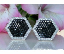 3Ct Round Lab Created White & Black Diamond Stud Earrings 14K White Gold Plated