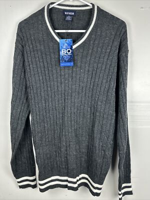 Blue Ocean | Vintage Y2K | V Neck Grey Ribbed Classic Sweater | XL
