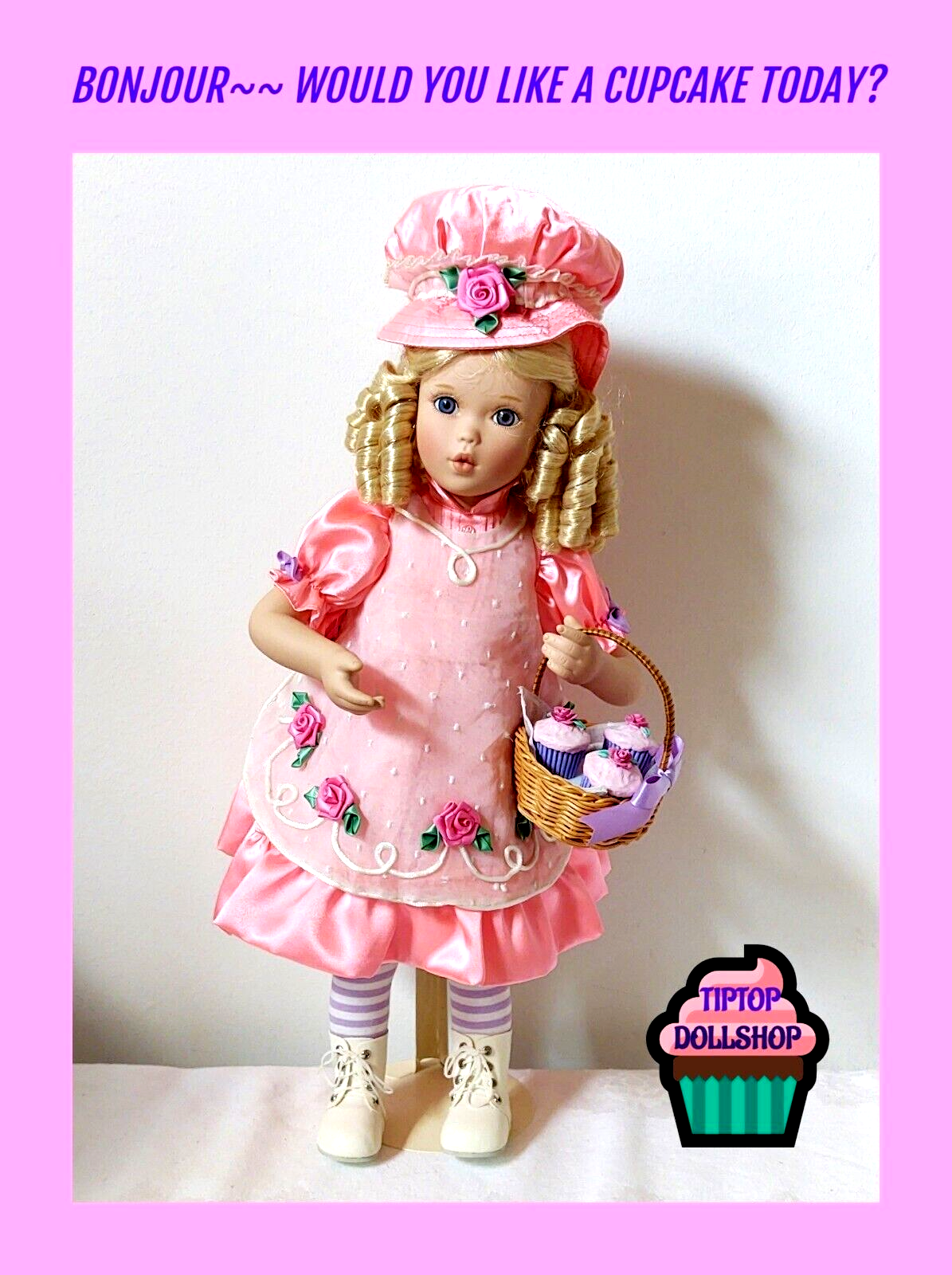 CUPCAKE BAKER DOLL  GORGEOUS!~Danbury Mint ELKE HUTCHINS FRENCH STYLE  PINK 🩷-image