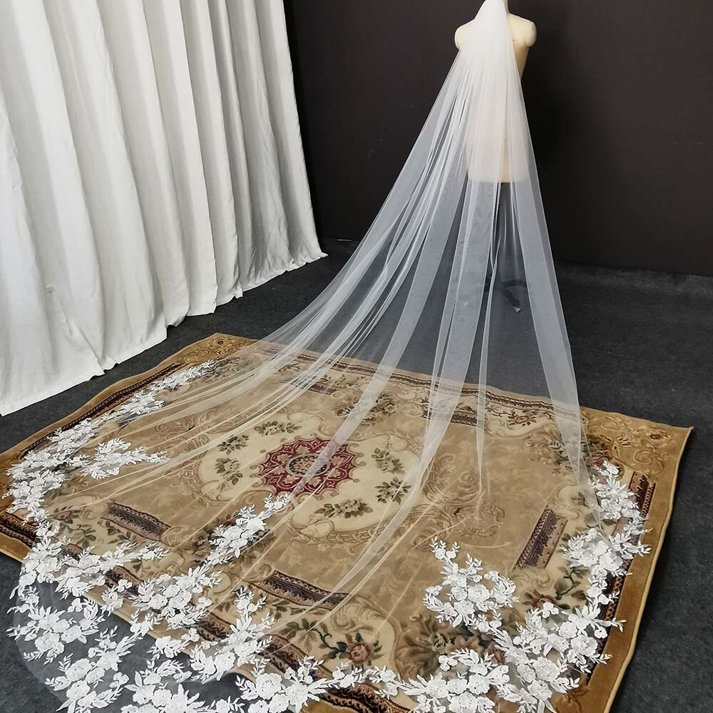 3.5M Royal Long Bridal Veil with Sequin Lace and Comb Wedding Accessory