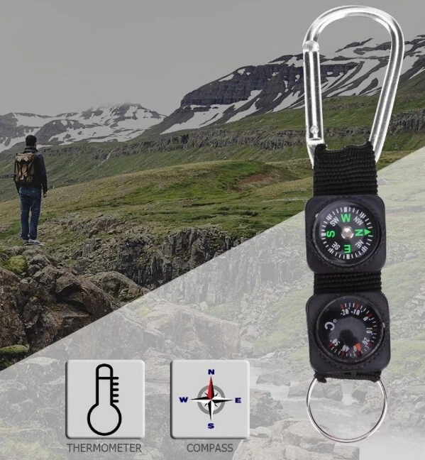 3 in 1 Outdoor Carabiner Key Ring with Compass and Thermometer Survival tool - Image 2 of 4