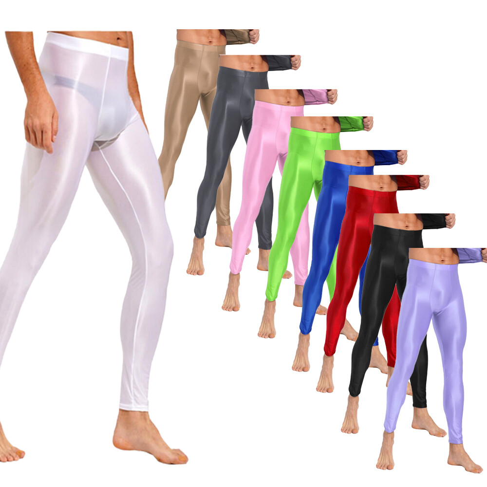 Men's High-Performance Compression Tights with Metallic Gloss Finish - Long Baselayer Pants in Ice Silk Fabric for Ultimate Comfort and Style