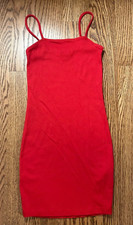 AMISU Red Bodycon Mini Dress Women’s Size 6 EU 36 Ribbed Spaghetti Strap Clubwea