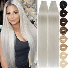 Premium Tape In 100 Real Remy Human Hair Extensions Skin Weft Full Head White M