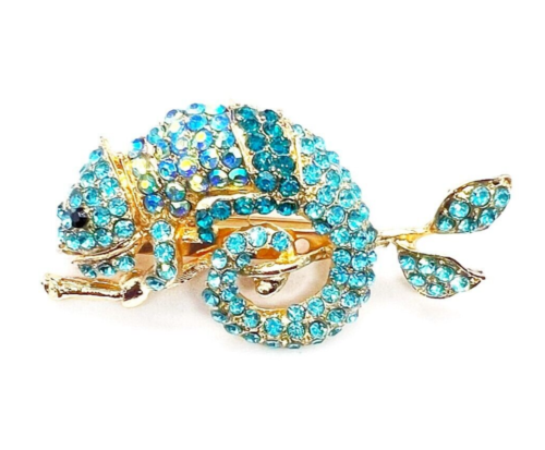 Broche y COLGANTE de diamantes de imitación azul lagarto en rama - Imagen 1 de 1