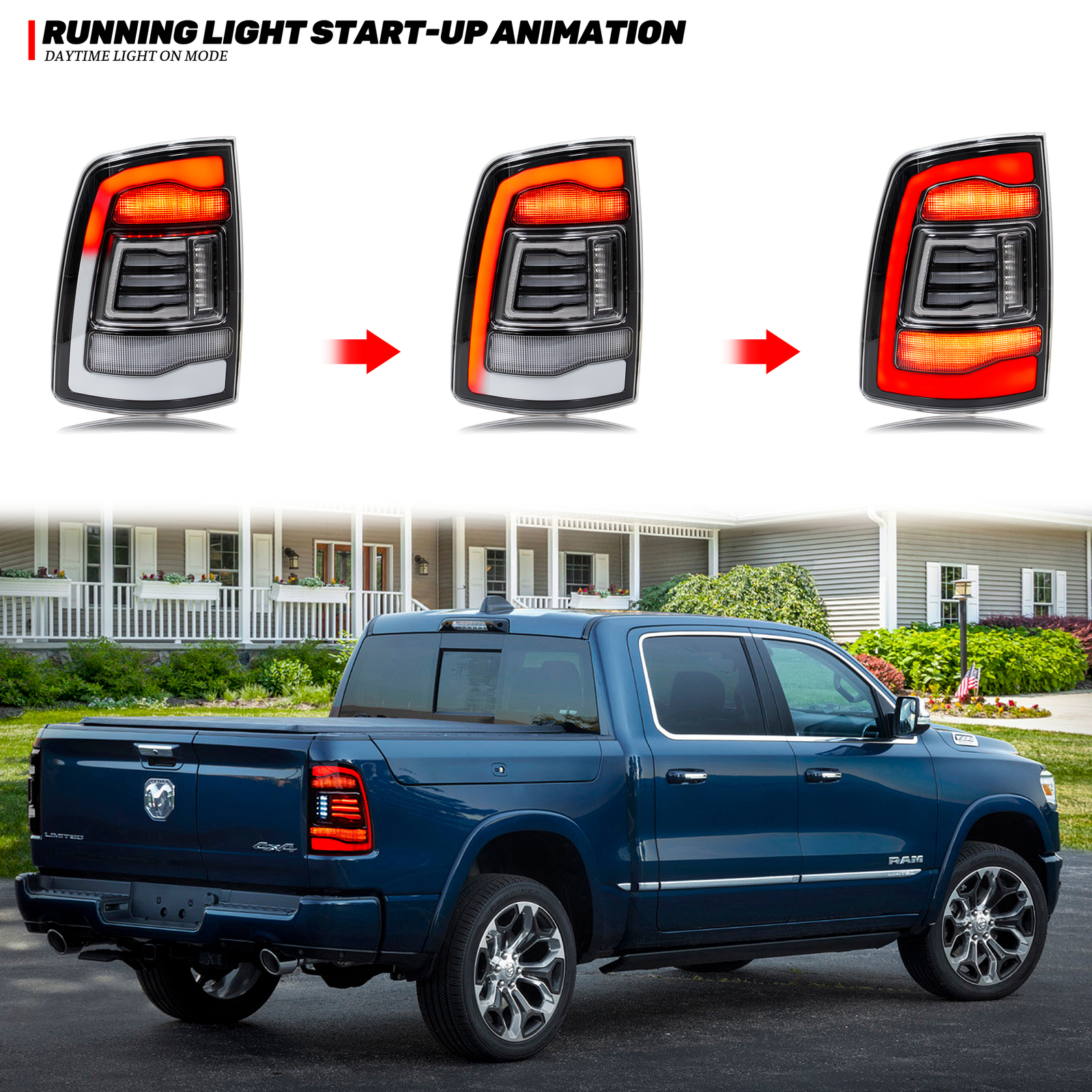 Ram Rampage Rear Lights LED Tail Lights for Dodge Ram 2009-2018 4th Gen 1500 Clear Rear Lamps ...