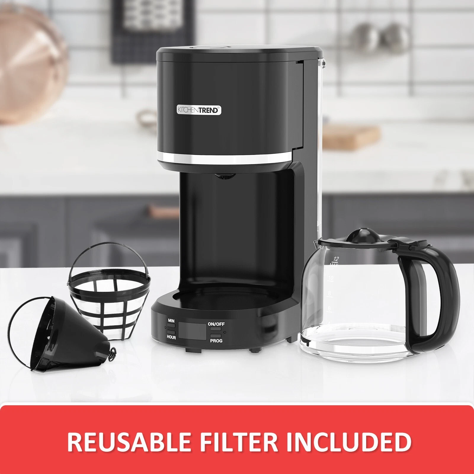 12-Cup Programmable Coffee Maker Removable Water Reservoir Drip Coffee Maker
Opens in a new window o