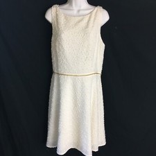 Vince Camuto White Boucle Sparkle A Line Dress Gold Chain Waist Womens Size 14