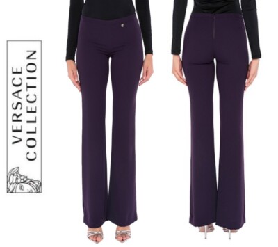 Versace Collection Half Medusa Logo Accent Flared Pants Purple US 4/ IT 40  $392