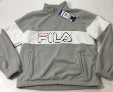 Fila Women 1/4 Zip Logo Fleece Pullover Sweater Gray White Size L