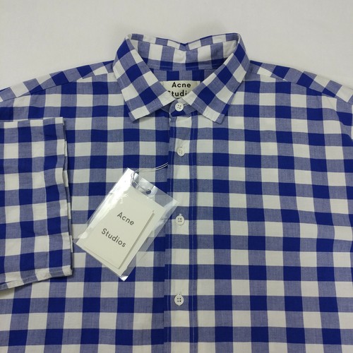 Acne Studios, $370 Acne Studios Short Sleeve Button Up Shirt Cotton Linen Plaid Size 46 Men