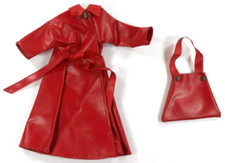 Barbie Vtg Clone Maddie Mod Red Leatherette Coat w/Belt  Matching Red Bag
