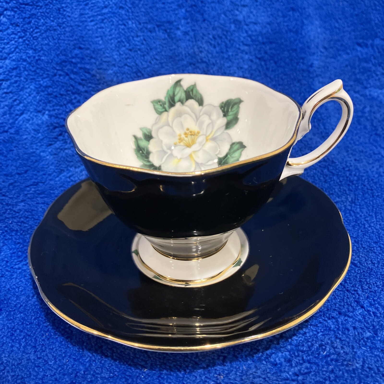 Royal Albert Tea Cup And Saucer Black With White Rose