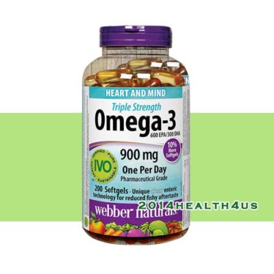 Webber Naturals Triple Strength Omega-3 900mg, 200 clear enteric softgels