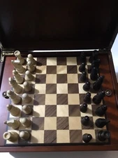 Bombay Chess & Checkers Playing Cards In A Cherry Wood Storage ￼Box 1997 ￼