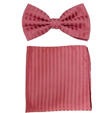 New formal men's pre tied Bow tie  Pocket Square Hankie stripes coral wedding