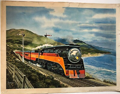 Vintage print Howard Fogg So Pacific Line steam locomotive The