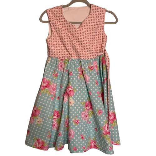 Girls Dress 7-8 Chest 28" Length 31" Wrap Empire Waist Sleeveless Hand Made - Picture 3 of 9